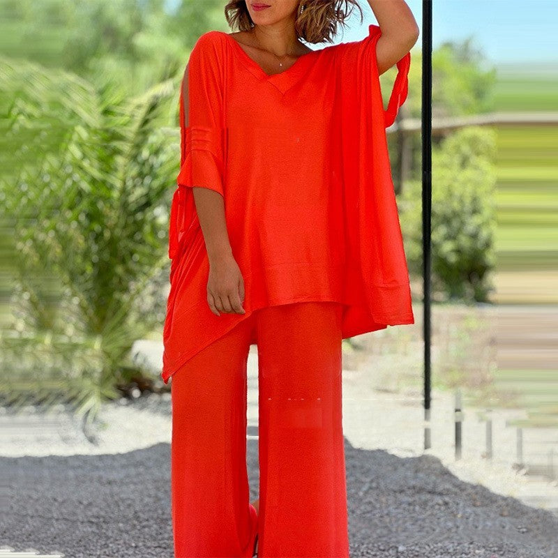 Ensemble Dentelle – Chemise Nouée & Pantalon Flow Décontracté ✨