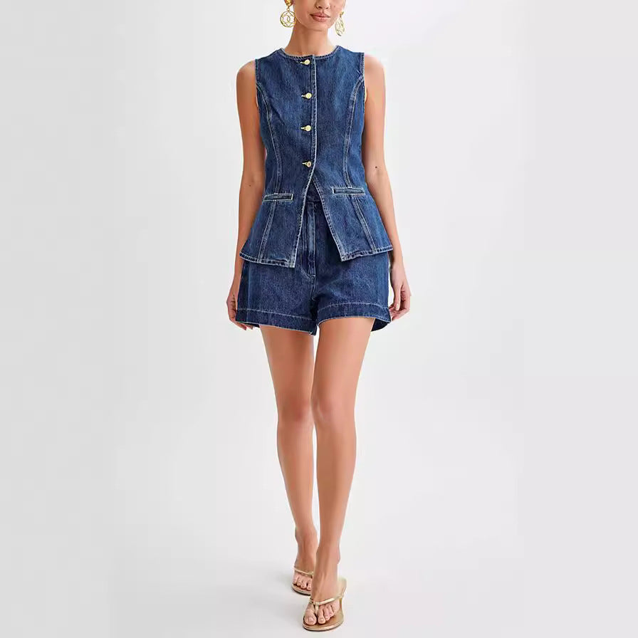 Ensemble Denim – Énergie Urbaine & Liberté Sans Manches💙