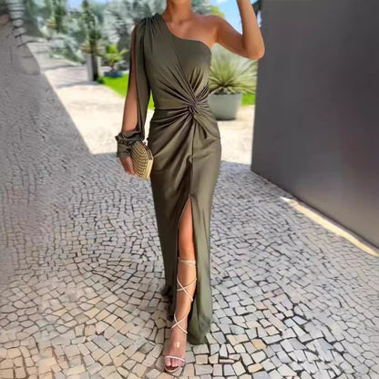 Robe Épaule Nue – Nœud Asymétrique & Allure Fatale👠