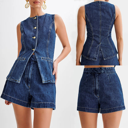 Ensemble Denim – Énergie Urbaine & Liberté Sans Manches💙
