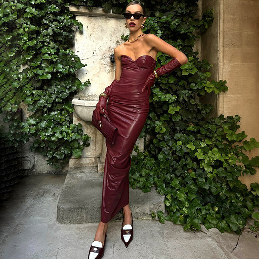 Robe Longue Cuir – Glam Nocturne & Attitude Fatale🖤