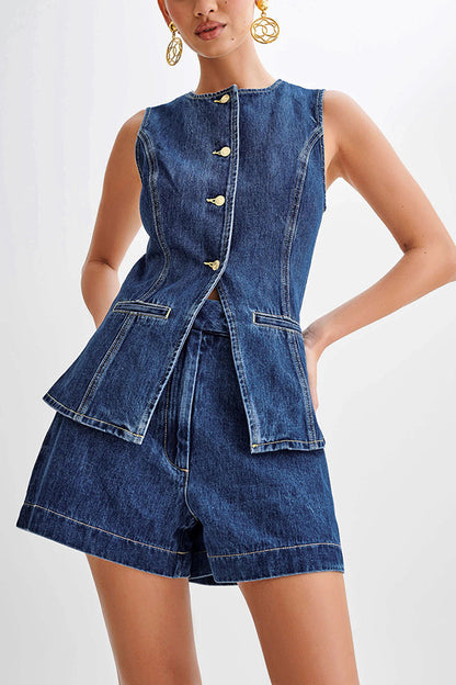 Ensemble Denim – Énergie Urbaine & Liberté Sans Manches💙