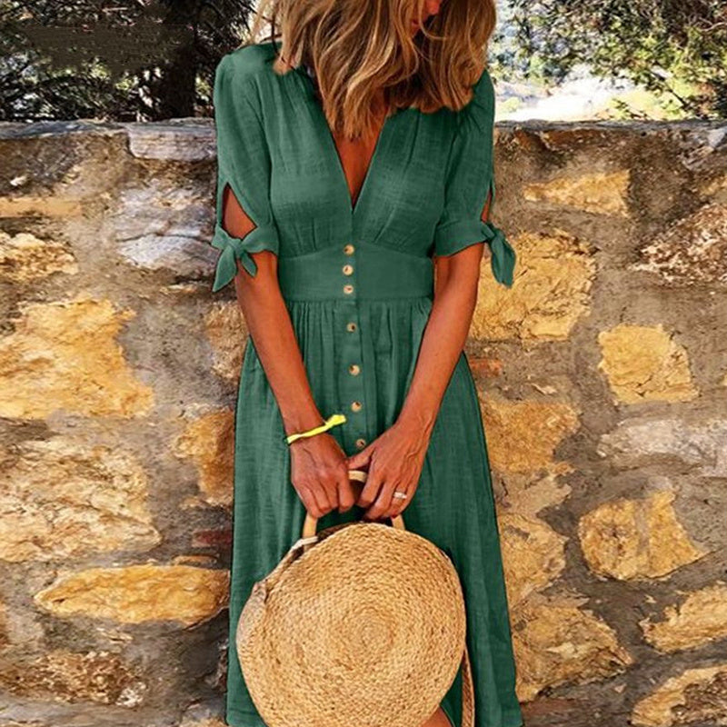 Robe Nouée – Décolleté en V & Charme Insouciant🌸