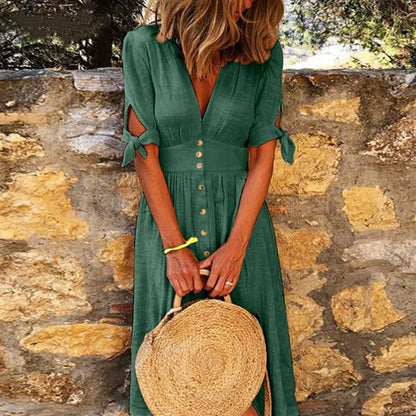 Robe Nouée – Décolleté en V & Charme Insouciant🌸