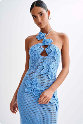 Robe Slim Étoilée – Halter & Nuit d’Été ✨