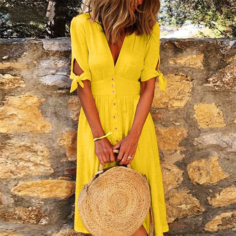 Robe Nouée – Décolleté en V & Charme Insouciant🌸