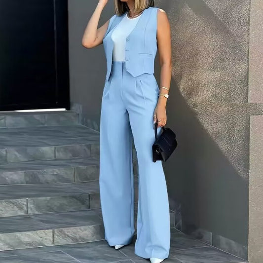 Ensemble City Chic – Veste Sans Manches & Pantalon Large Libre ⭐