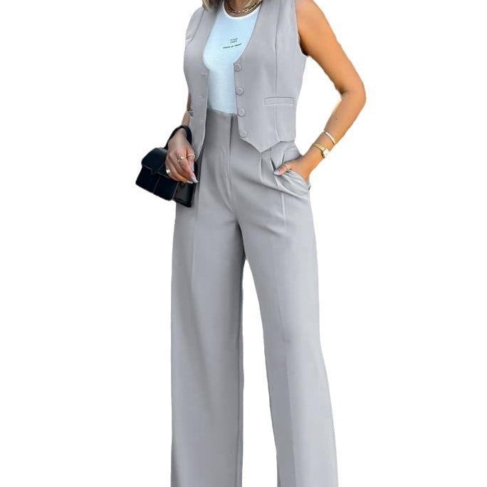 Ensemble City Chic – Veste Sans Manches & Pantalon Large Libre ⭐