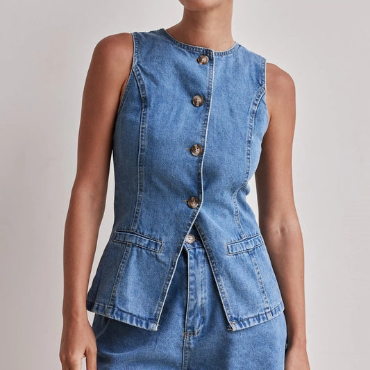 Ensemble Denim – Énergie Urbaine & Liberté Sans Manches💙