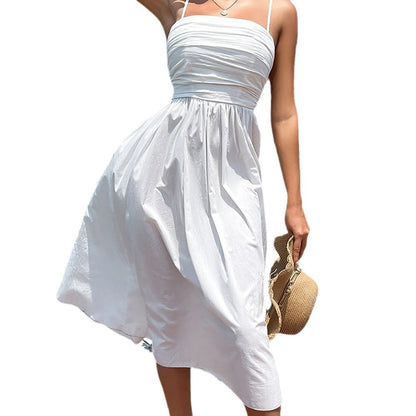 Robe Plissée – Dos Nu & Évasion Blanche Bohème🌼
