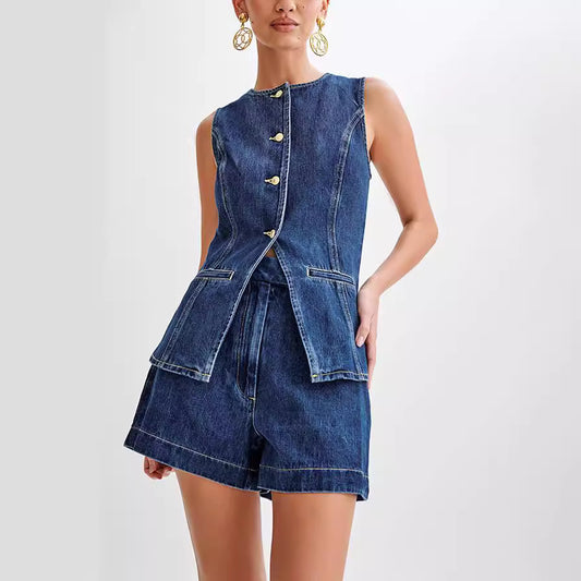 Ensemble Denim – Énergie Urbaine & Liberté Sans Manches💙
