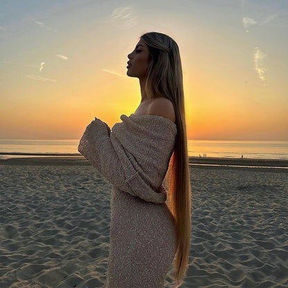 Robe Épaules Nues – Maille Sexy & Escapade Bohème🔥