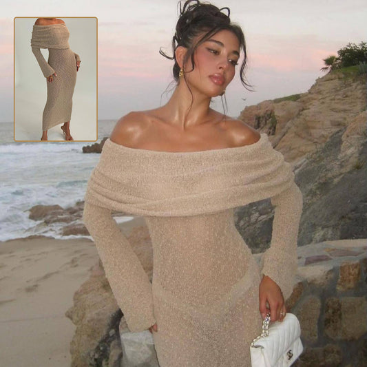 Robe Épaules Nues – Maille Sexy & Escapade Bohème🔥