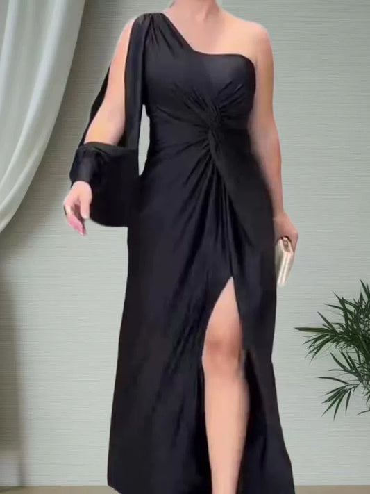 Robe Épaule Nue – Nœud Asymétrique & Allure Fatale👠