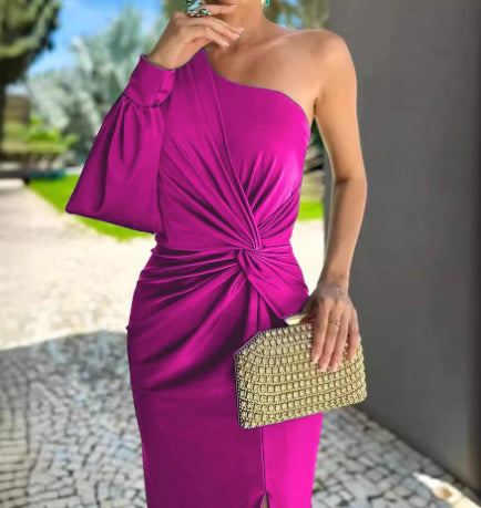 Robe Épaule Nue – Nœud Asymétrique & Allure Fatale👠