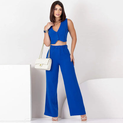 Ensemble Slim – Top Sans Manches & Pantalon Ajusté Chic🌼