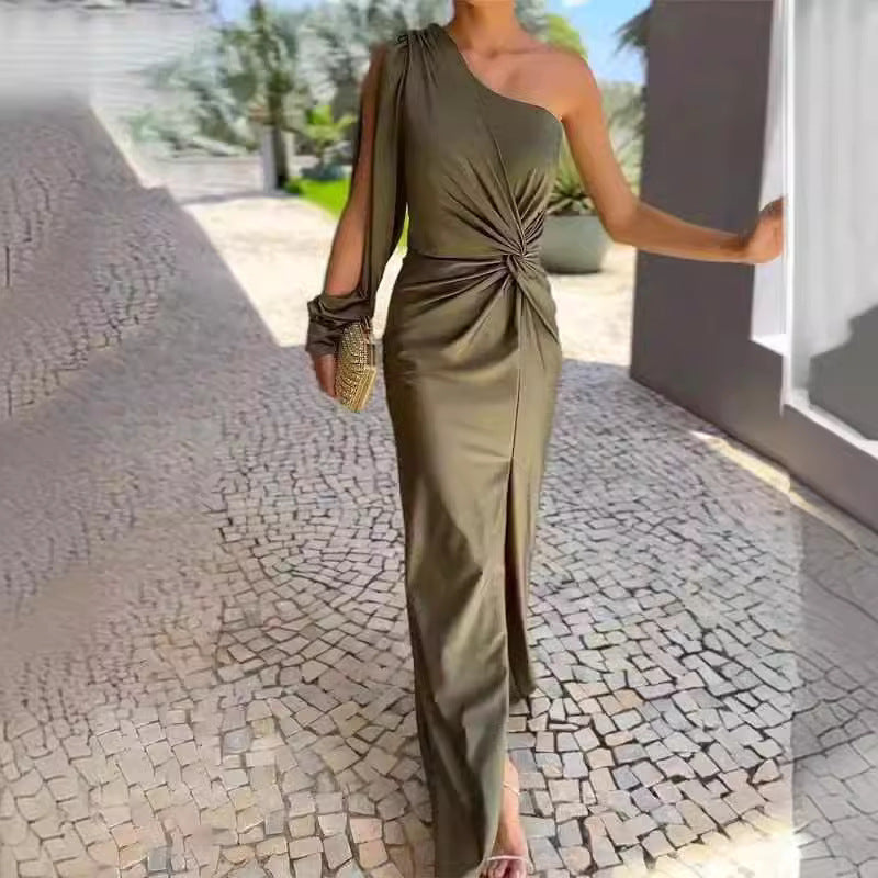 Robe Épaule Nue – Nœud Asymétrique & Allure Fatale👠