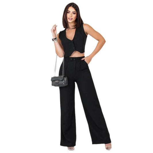 Ensemble Slim – Top Sans Manches & Pantalon Ajusté Chic🌼