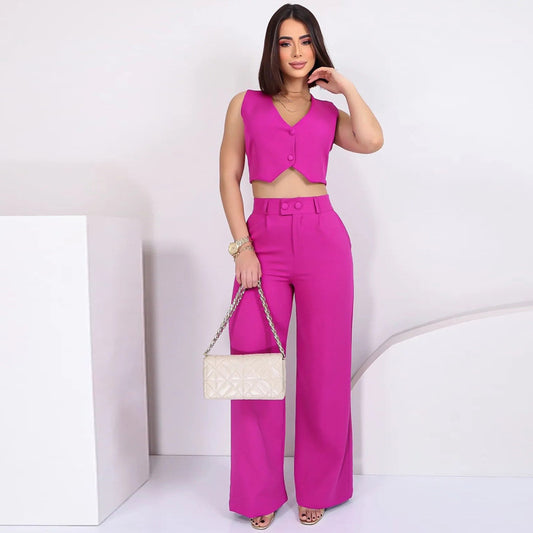 Ensemble Slim – Top Sans Manches & Pantalon Ajusté Chic🌼