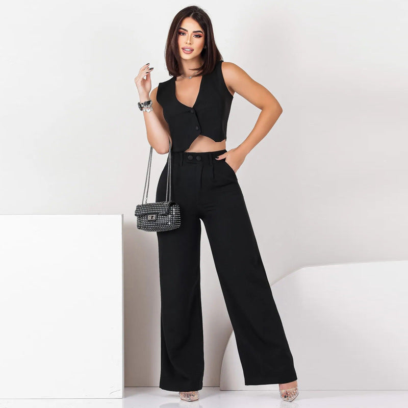 Ensemble Slim – Top Sans Manches & Pantalon Ajusté Chic🌼