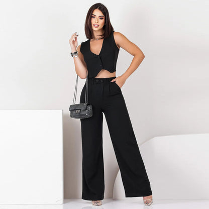 Ensemble Slim – Top Sans Manches & Pantalon Ajusté Chic🌼