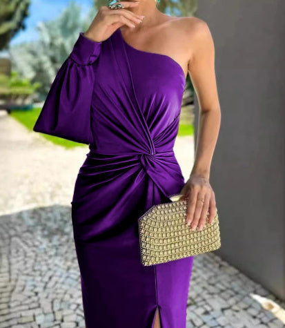 Robe Épaule Nue – Nœud Asymétrique & Allure Fatale👠
