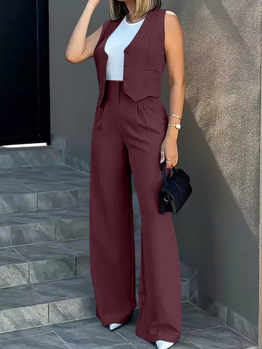 Ensemble City Chic – Veste Sans Manches & Pantalon Large Libre ⭐