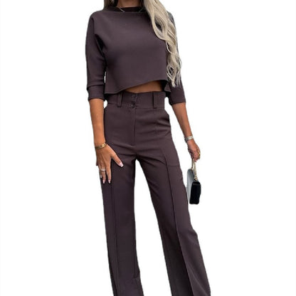 Ensemble Fluide – Top Stylé & Pantalon Taille Haute Évasé✨