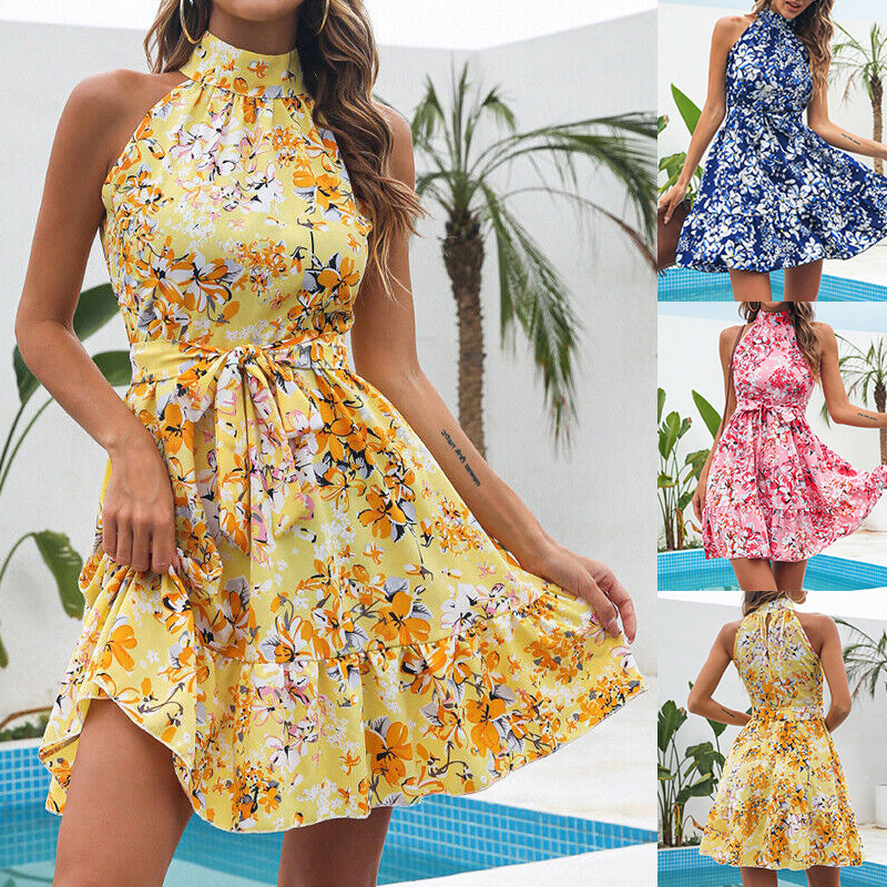 Robe Halter Fleurie – Brise Légère & Éclat Bohème🌼