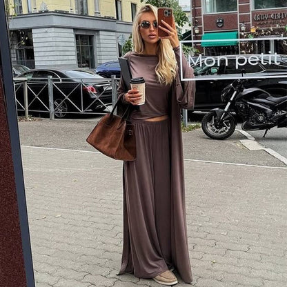 Ensemble Chic – Cardigan Long & Pantalon Taille Haute Élégance Urbain 🍂
