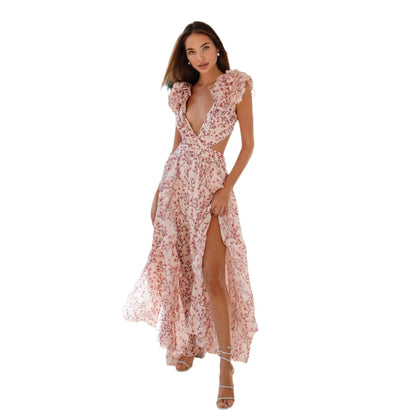 Robe Fleurie – Décolleté Profond & Volants Enivrants🌊
