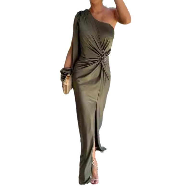 Robe Épaule Nue – Nœud Asymétrique & Allure Fatale👠