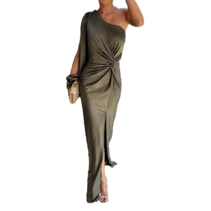 Robe Épaule Nue – Nœud Asymétrique & Allure Fatale👠